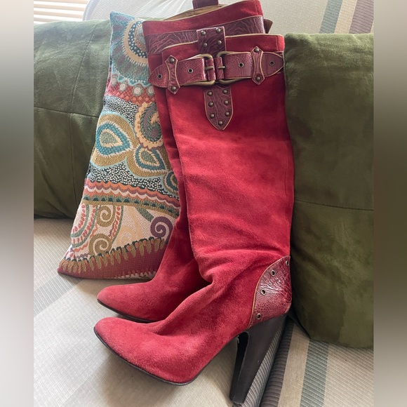 Shoes - GUISEPPI ZANOTI VICINI RED SUEDE BOOTS SZ 38.5